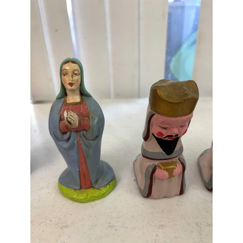 Vintage Hand Painted Nativity‎ Figurines Lot of 6 Mary Wise Men Asian Figures